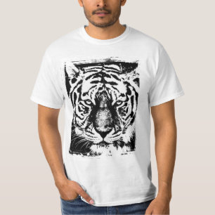 T-shirt Art Pop moderne Tigre Visage Mens Valeur Blanc