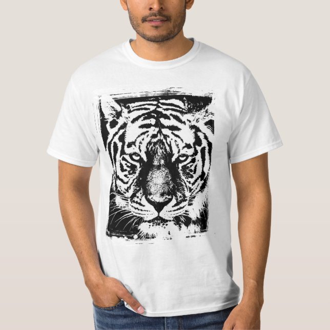T-shirt Art Pop moderne Tigre Visage Mens Valeur Blanc (Devant)