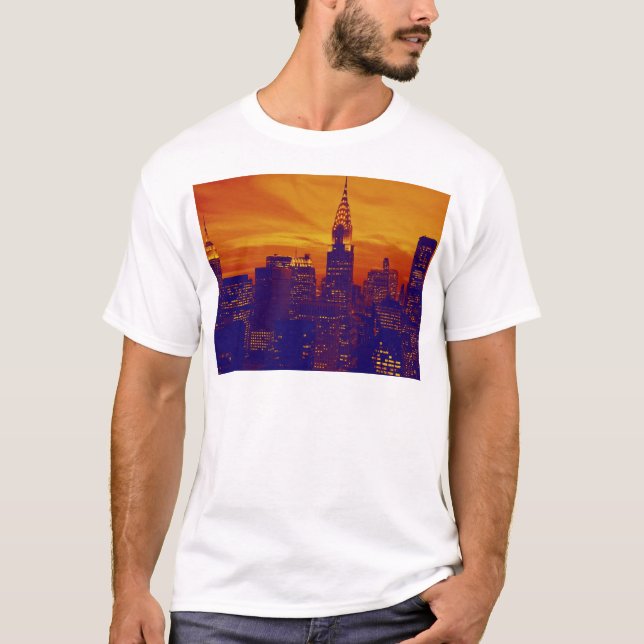 T-shirt Art pop orange bleu New York City (Devant)