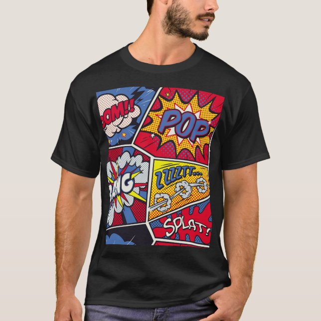 T-shirt Art pop rétro, motif de la bande dessinée. (Devant)