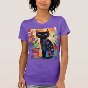 T-shirt art populaire de chat noir