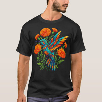 T-shirt Art populaire mexicain Colibri Fleur Amateur d'ois