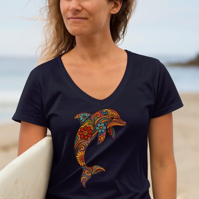 T-shirt Art Psychédélique Rétro Dauphin (Créateur téléchargé)