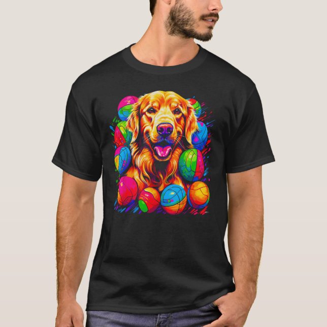 T-shirt Art Retriever doré Chien Volleyball (Devant)