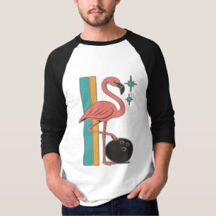 T-shirt Art Rétro Bowling Flamant Rose Milieu de Siècle