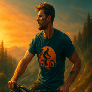 T-shirt Art Rétro de Cycliste de Montagne au Coucher du So
