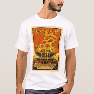 T-shirt Art rétro de temple de monstre de pizza Kaiju japo