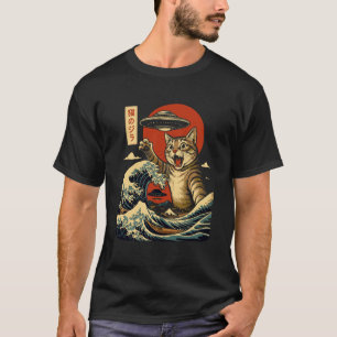 T-shirt Art rétro de vague de soucoupe volante de monstre