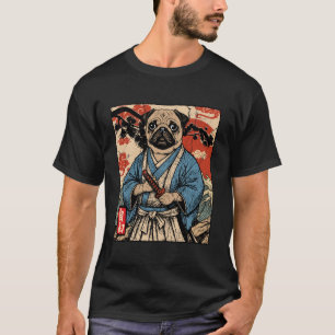 T-shirt Art Samouraï Pug Chien Guerrier Japonais Kawaii An