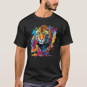 T-shirt Art Splash Coloré Jaguar Faune Grand Amateur de Ch