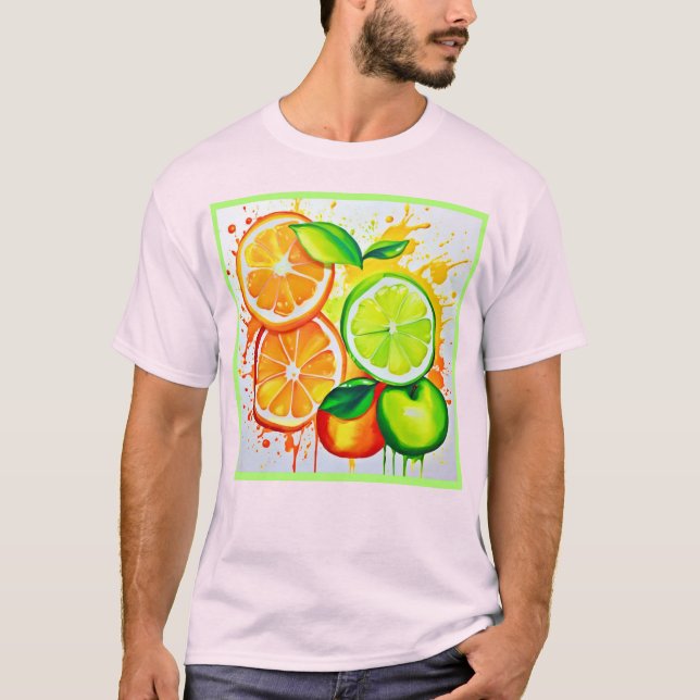 T-shirt Art Splash de Fruits Citriques Vibrants (Devant)