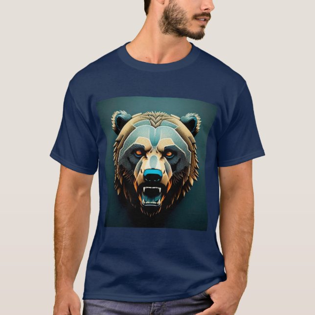 T-shirt Art stylisé d'ours féroce  (Devant)