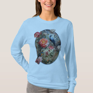 T-shirt Art surréaliste avec fleurs et oiseaux