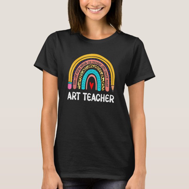 T-shirt Art Teacher Leopard Rainbow Back To School   (Devant)