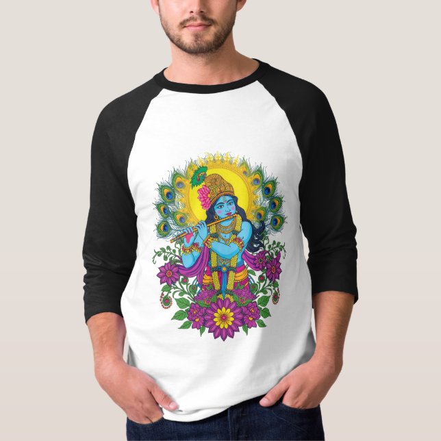 T-shirt Art traditionnel complexe du Seigneur Krishna (Devant)