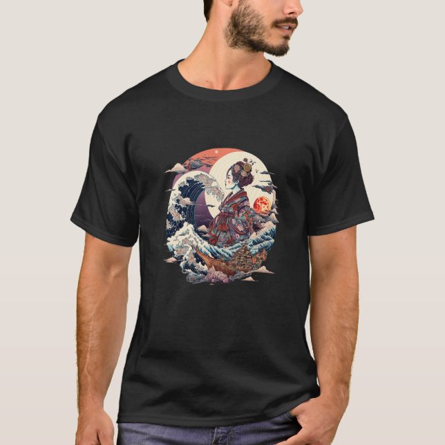 T-shirt Art Traditionnel Japonais Geisha La Grande Vague A (Devant)
