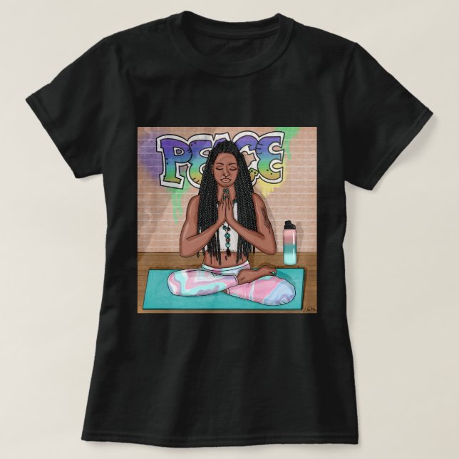 T-shirt Art urbain | Jolie femme faisant la méditation (Design devant)