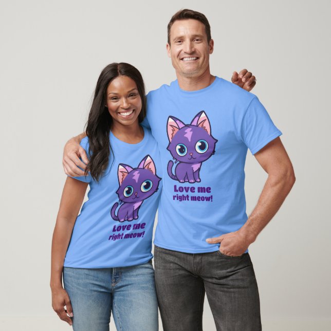 T-shirt Art vectoriel de chat Anime Violet (Unisexe)