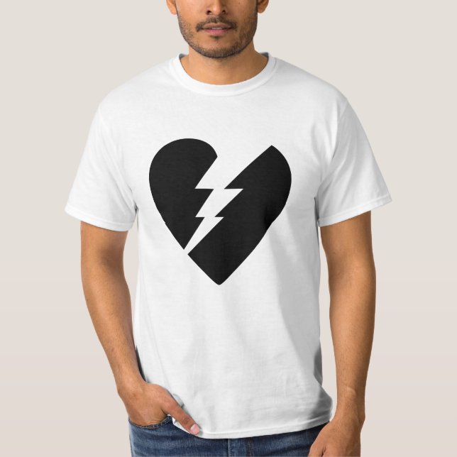 T-shirt Art vectoriel du coeur brisé noir et blanc (Devant)