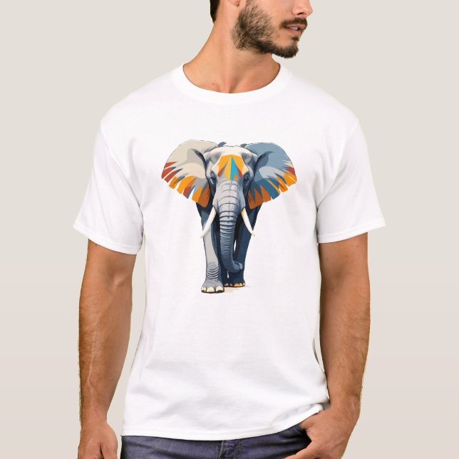 T-shirt Art vectoriel éléphant aux couleurs vives (Devant)