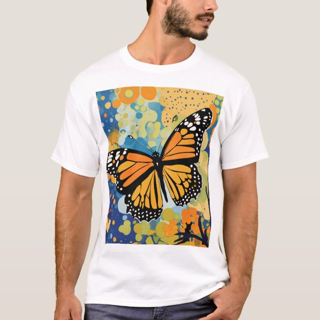 T-shirt Art vibrant du papillon Monarque. (Devant)