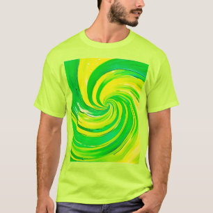 T-shirt Art vibrant vert et jaune en spirale