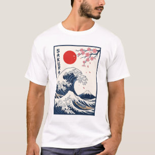 T-shirt Art vintage de cerisier en fleur de grande vague j