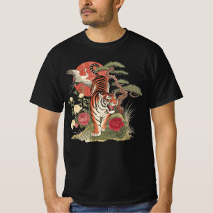 T-shirt Art Vintage de la Grue du Tigre Japonais - Linogra