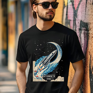 T-shirt Artemis II NASA Moon Mission Cosmic Rocket Art