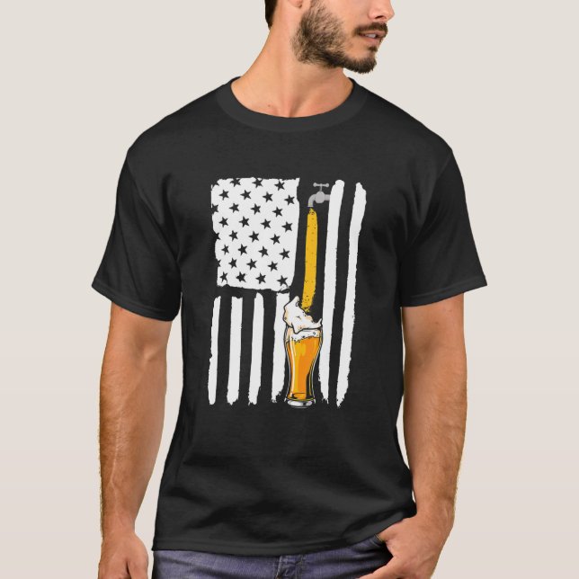 T-shirt Artisanat Bière Drapeau Américain USA 4 Juillet Br (Devant)