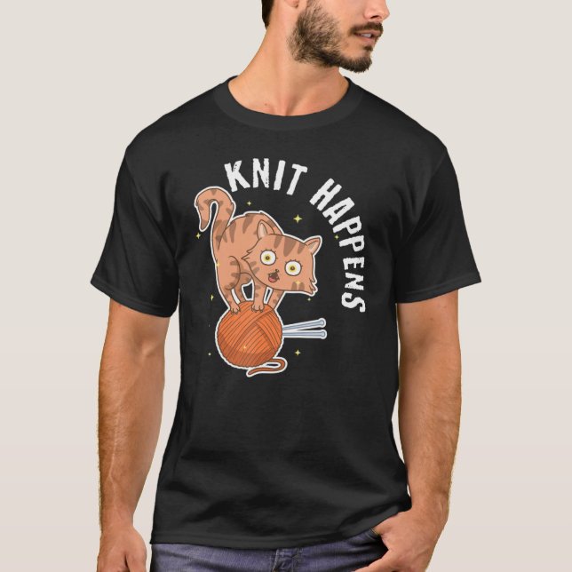 T-shirt Artisanat Knit amusant Art Cute Chat Crochetant Fi (Devant)