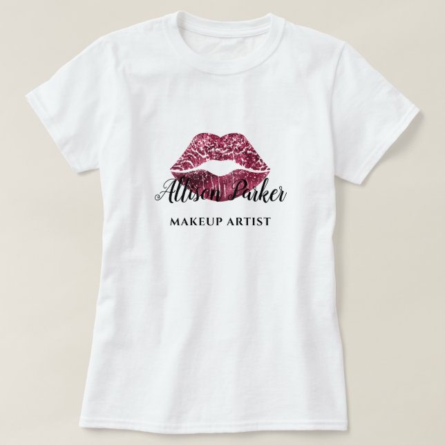 T-shirt Artiste de maquillage à lèvres de Parties scintill (Design devant)