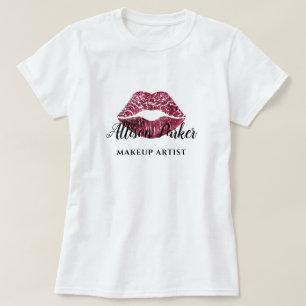 T-shirt Artiste de Maquillage Moderne Rouge Pailleté Kiss