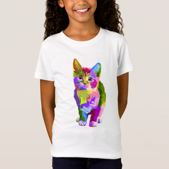 T-shirt artiste multi-couleurs Chat/Kitten Girl's (Devant)