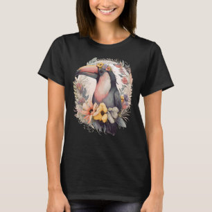 T-shirt Artiste Toucan Tropical Oiseau Fleur Couronne Anim