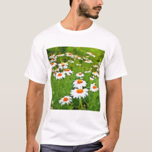 T-shirt Artistic Bright and Colorful White Garden Daisies