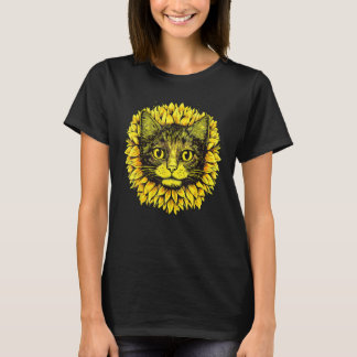 T-shirt Artistic  Cat Face in the middle of Sunflower Stan
