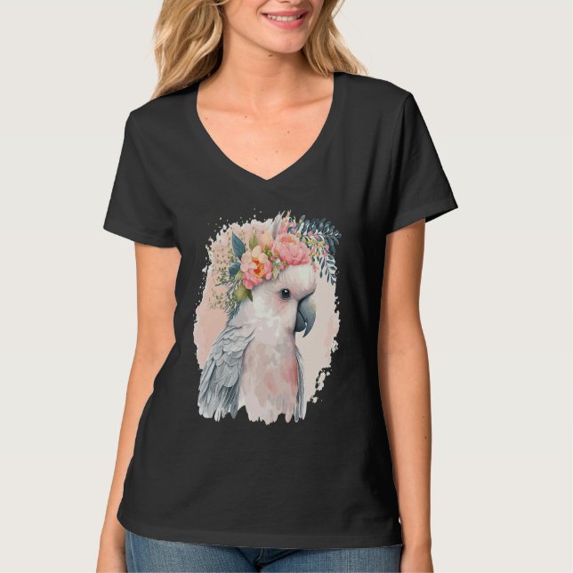T-shirt Artistic Cockatoo Parrot Bird Flower Crown Pet Bir (Devant)