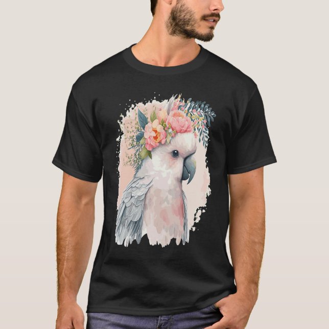 T-shirt Artistic Cockatoo Parrot Bird Flower Crown Pet Bir (Devant)