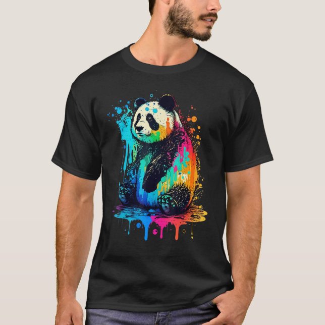 T-shirt Artistic Colorful Pop painted Panda (Devant)