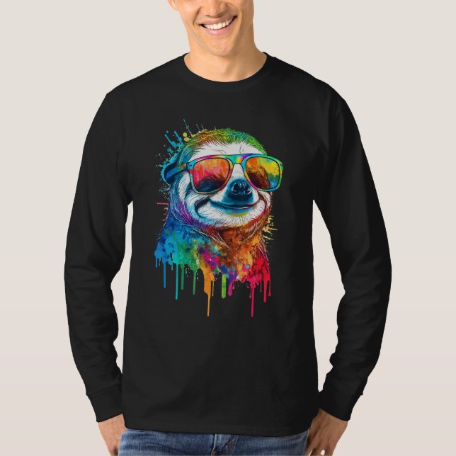 T-shirt Artistic Colorful Pop painted Sloth (Devant)