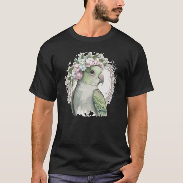 T-shirt Artistic Monk Parakeet Quaker Parrot Bird Flower C (Devant)