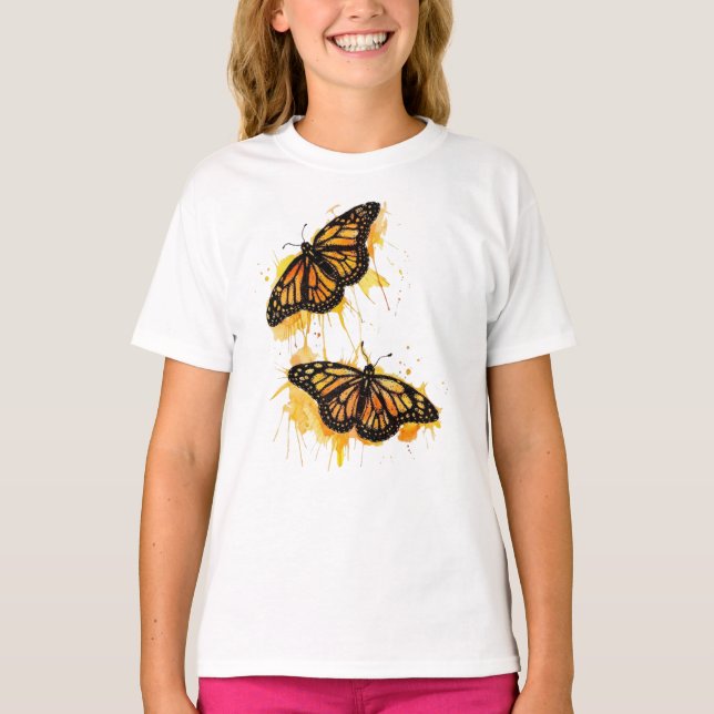 T-shirt Artistic Watercolor Monarch Butterfly Nature Art (Devant)