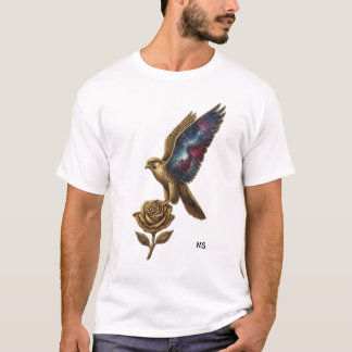 T-shirt artistique avec oiseau doré élégant et ros