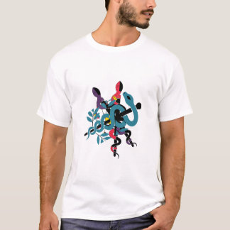 T-shirt artistique botanique aux serpents entrelac