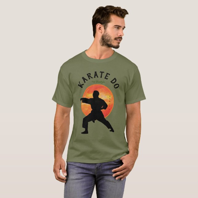 T-shirt Arts martiaux Noirs Silhouette Karate Mens (Devant entier)