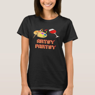 T-shirt Artsy Fartsy Chemise Drôle Vin Vin Verre Peinture 