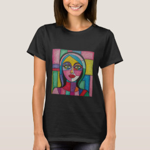T-shirt Artsy Fun Whimsical Moderne Visage Abstrait coloré