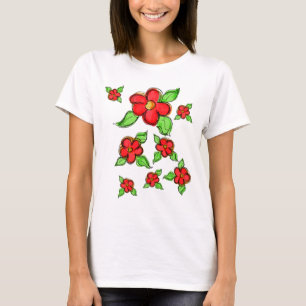 T-shirt Artsy Rouge brillant Fleurs