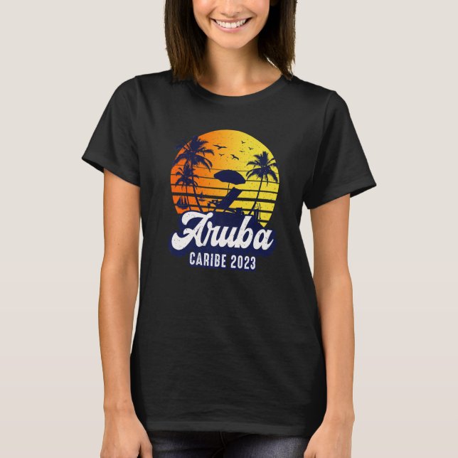 T-shirt Aruba 2023 Caribe Sunset Beach Retro Premium (Devant)